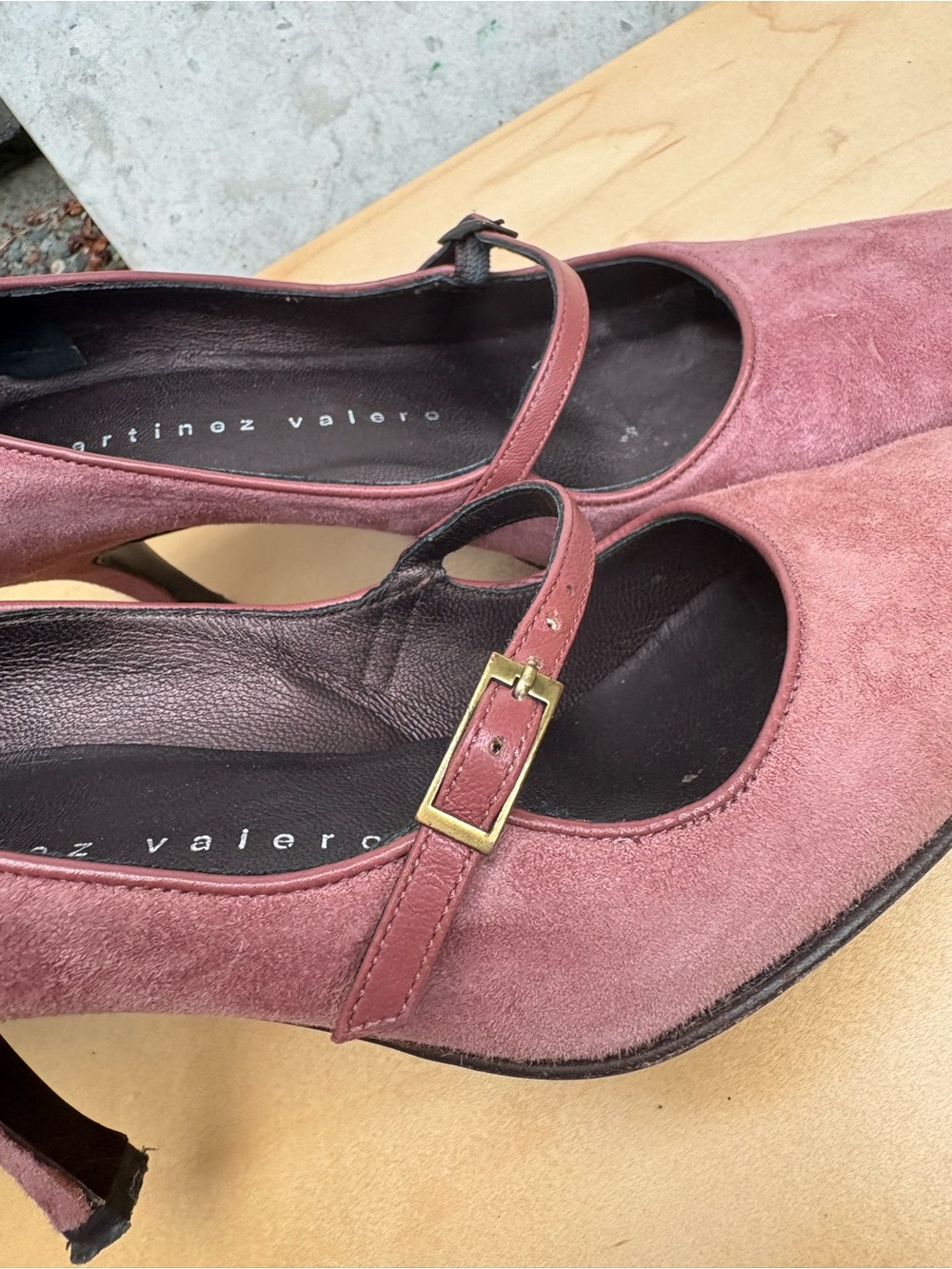 Martinez Valero Rose Suede Mary Jane Heels with Buckle